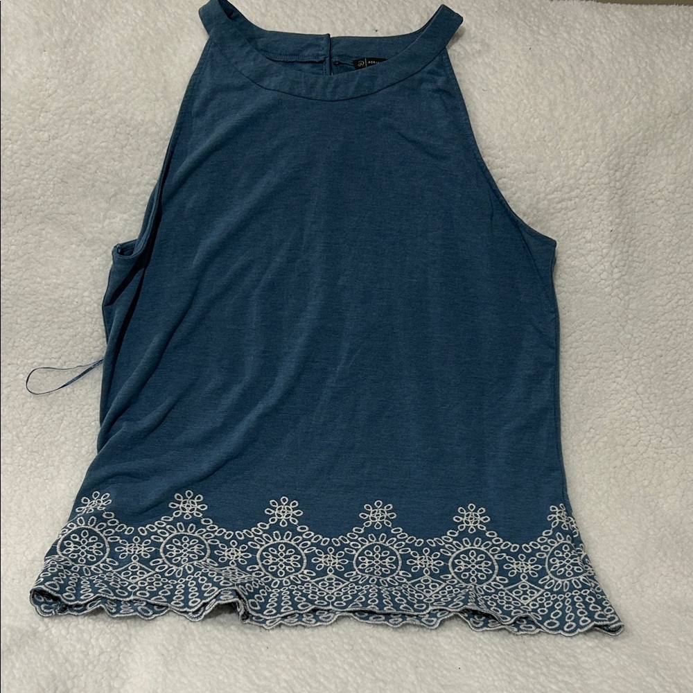 Adrianna Papell Blue Tank Top with White Detailing